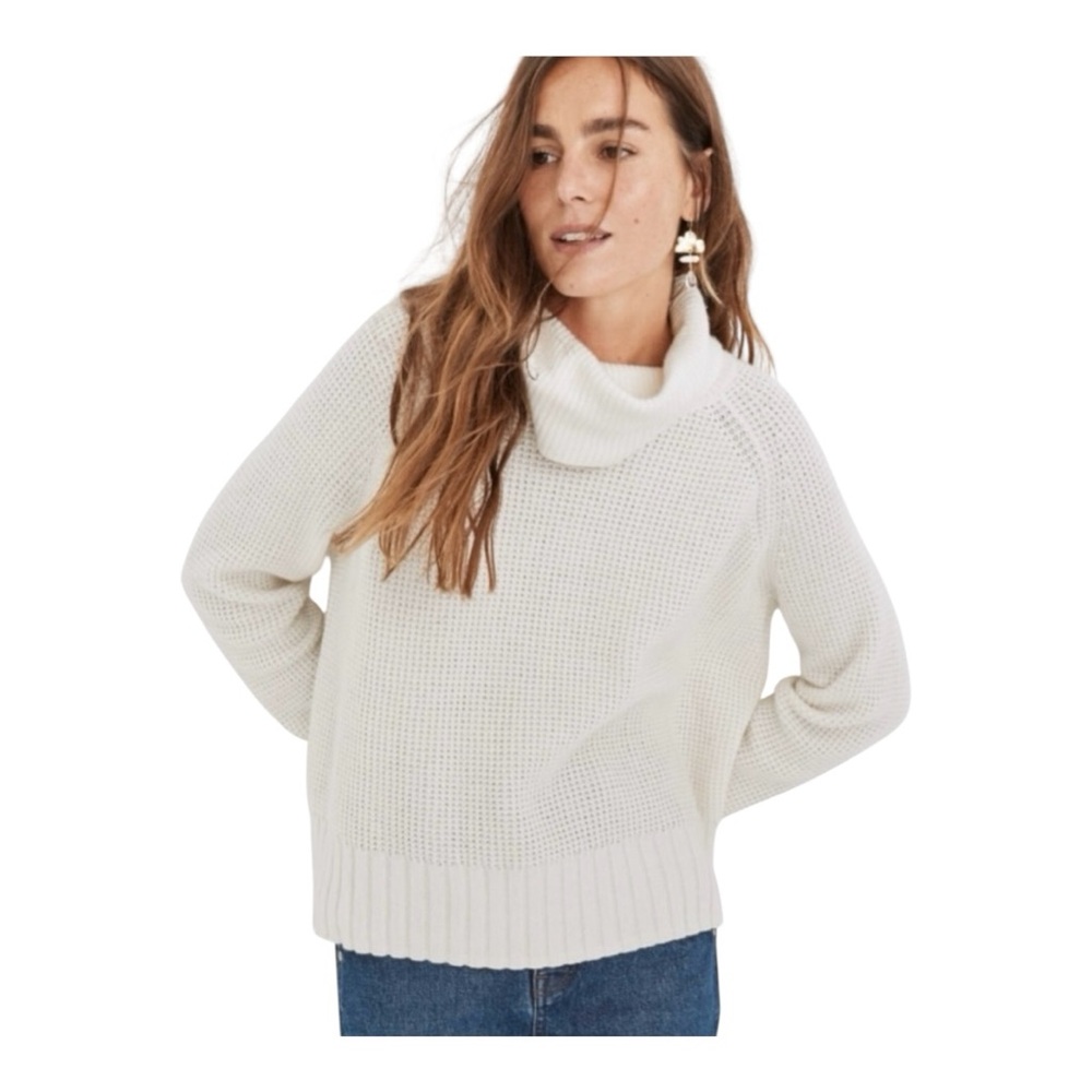 NWT Madewell Eastbrook Turtleneck Cross-Back Sweater in Cotton-Merino Yarn Sz L